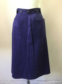 INDIA IMPORTS, Aubergine Purple, Cotton, Solid, Wrap Skirt, Button Adjustable Tab Waist, 2 Pockets, Hem Below Knee