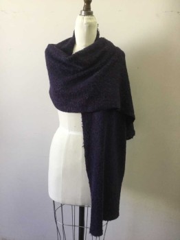 Womens, Shawl 1890s-1910s, Navy Blue, Purple, Wool, Heathered, 15wide, 7ft, Double Wool Boucle,