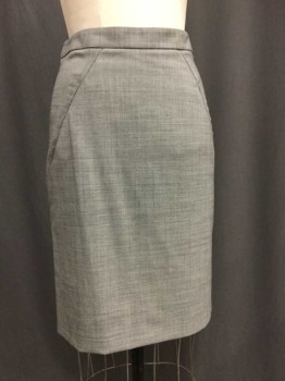 Womens, Suit, Skirt, THEORY, Lt Gray, Wool, Lycra, Heathered, 2, Pencil. Zip Center Back, 2 Slit at Back. Bias Side Seam