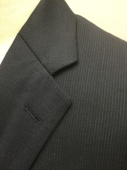 CONCEPTS CLAIBORNE, Black, White, Wool, Polyester, Stripes - Pin, Black with Finely Dotted Pinstripes, Single Breasted, Notched Lapel, 2 Buttons, 3 Pockets, Solid Dark Navy Lining