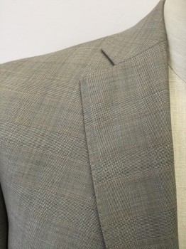 EMILIO YUSTE, Lt Brown, Brown, Wool, Plaid, Tight Plaid with Slight Orange/Lt Blue Grid, Single Breasted, Collar Attached, Notched Lapel, Hand Picked Collar/Lapel, 3 Pockets, 2 Buttons