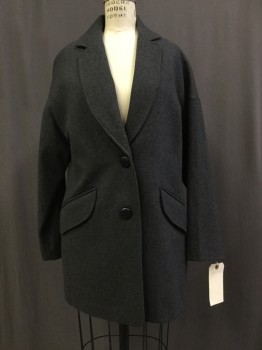 BARNEYS NY, Heather Gray, Wool, Polyester, Heathered, Heather Gray, Notched Lapel, 2 Buttons,  2 Pockets,