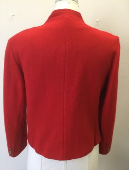 SIGNATURE COLLECTION, Red, Wool, Solid, Thick Wool, 7 Small Gold Embossed Buttons at Front, Stand Collar, 3 Pockets, Padded Shoulders