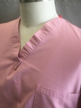N/L, Rose Pink, Cotton, V-neck, Short Sleeve, 1 Patch Pocket