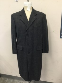 Mens, Coat, LONDON FOG, Gray, Lt Gray, Wool, Tweed, 46, Gray Tweed Wool, Notched Lapel, 3 Button Single Breasted, 3 Pockets, Slit Center Back,