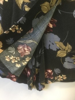 Womens, Skort, SAG HARBOR, Faded Black, Rayon, Floral, M, Floral Pattern in Muted Colors, Elastic Waist in Back, Wrap Closure at Front, Hem Above Knee,