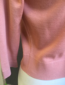 N/L, Peachy Pink, Orlon Acrylic, Solid, Knit, Cardigan, 3/4 Raglan Sleeves, V-neck with Notched Collar, Cream Buttons at Center Front, Fitted,