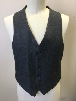 GIVENCHY, Gray, Wool, with Light Blue and Cream Pinstripes, 5 Buttons, 2 Welt Pockets, Gray Silk Lining with Self Squares Pattern, Self Belted Back,