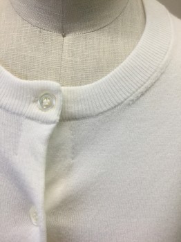 J.CREW, White, Cotton, Nylon, Solid, Lightweight Knit, Long Sleeves, Round Neck, 8 Buttons