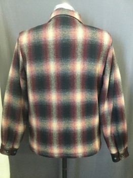 WOOLRICH, Red, Black, Tan Brown, Wool, Polyester, Plaid, Collar Attached, Button Front, Long Sleeves, Flap Pockets, Fleece LiningFC047815