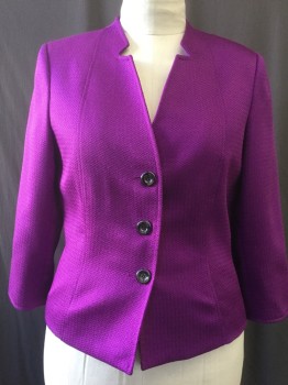 Womens, Blazer, TAHARI, Fuchsia Purple, Polyester, Solid, 10, 3 Buttons,  INVERSE NOTCH LAPEL, Long Sleeves, Visible Weave