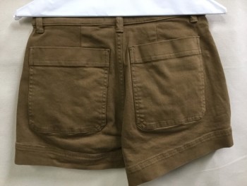 Womens, Shorts, EVERLANE, Lt Brown, Cotton, Solid, 2, (double) Light Brown, 1.5" Waist Band, Flat Front, Zip Front, 4 Pockets