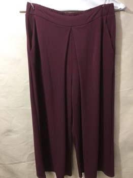 Womens, Pants, BCBG, Maroon Red, Polyester, Lycra, Solid, S, Maroon, 1.5" Waist Band with Elastic Back, 1 Pleat Front Center, 2 Pockets, Flowy