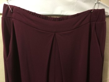Womens, Pants, BCBG, Maroon Red, Polyester, Lycra, Solid, S, Maroon, 1.5" Waist Band with Elastic Back, 1 Pleat Front Center, 2 Pockets, Flowy