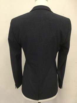 Mens, Sportcoat/Blazer, TED BAKER, Black, Cream, Polyester, Viscose, Grid , 36S, Black with Cream Dotted Grid, Single Breasted, Collar Attached, Notched Lapel, 3 Pockets, Solid Black Piping at Collar/Pockets