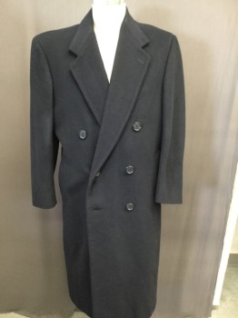 Mens, Coat, Overcoat, NL, Navy Blue, Wool, Solid, 44, Double Breasted, Notched Lapel,