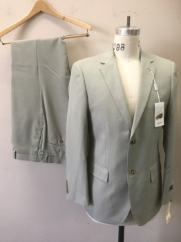 ANGELO ROSSI, Sage Green, Polyester, Solid, 2 Buttons,  Notched Lapel, 3 Pockets,