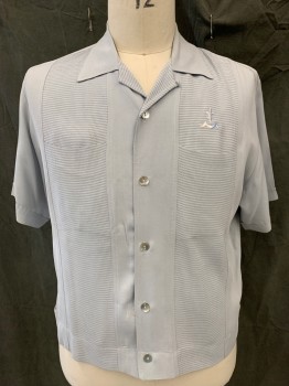 DA VINCI, Lt Blue, Rayon, Acetate, Solid, Mother of Pearl Button Front, Collar Attached, 2 Pockets, Short Sleeves, 2 Front Panels with Light Blue/White/Gray Arrow Horizontal Stripes, 2 Pockets, 2 Button Tabs at Back Waist, *smudges on Sleeve