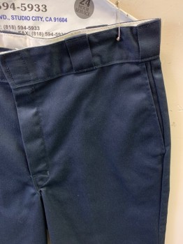 Mens, Shorts, DICKIES, Navy Blue, Poly/Cotton, Solid, W34, Zip Front, Flat Front, 2 Slant Pockets, 2 Back Pockets with a Button, Side Welt Pocket, Logo at Hem