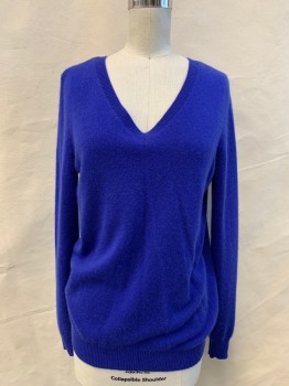 Womens, Pullover, C By BLOOMINGDALES, Violet Purple, Cashmere, Solid, S, Ribbed Knit V-neck, Long Sleeves, Ribbed Knit Waistband/Cuff