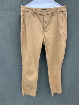 Womens, Pants, J. CREW, Tobacco Brown, Cotton, Elastane, Solid, 28, Chino, Flat Front, Zip Fly, 4 Pockets + Watch Pocket, Belt Loops