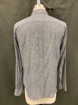7 FOR ALL MANKIND, Denim Blue, White, Cotton, Stripes - Vertical , Button Front, Collar Attached, Button Down Collar, 2 Pockets, Long Sleeves, Button Cuff