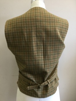 FACONNABLE, Brown, Cotton, Wool, Solid, Grid , Corduroy Front, Back is Caramel with Rust and Dark Green Grid Pattern Wool, 5 Buttons, 4 Pockets, Self Belted Back