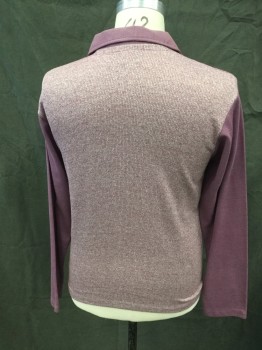 KMART, Lilac Purple, Polyester, Cotton, Heathered, Solid, Heather Ribbed Knit Body, Solid Lilac Collar Attached/Long Sleeves, 1/4 Zip Front, *some Shoulder Burn on Collar*,