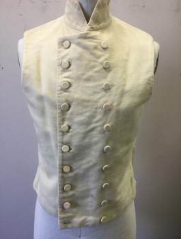 Mens, Historical Fiction Vest, MBA LTD, Cream, Cotton, Solid, 40, Military Uniform Vest, Brushed Twill, Double Breasted, Self Fabric Covered Buttons, Stand Collar, Self Twill Ties in Back, Aged/Distressed, Made To Order Historical Early 1800's Reproduction