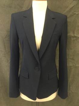 Womens, Suit, Jacket, THEORY, Navy Blue, Wool, Elastane, Solid, B32, XS, Single Breasted, Collar Attached, Notched Lapel, 3 Pockets, Long Sleeves
