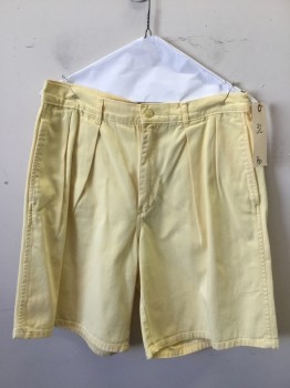 Mens, Shorts, POLO, Yellow, Cotton, Solid, 32, Double Pleats, 4 Pockets,