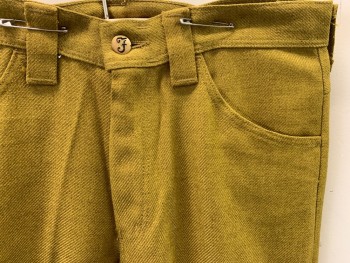 N/L, Ochre Brown-Yellow, Wool, Polyester, Heathered, Twill, Zip Fly, 4 Pockets, Belt Loops,