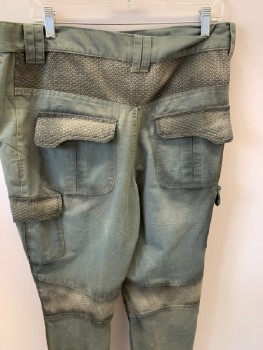 Mens, Sci-Fi/Fantasy Pants, N/L, Green, Forest Green, Cotton, Solid, Text,  33 , 36, 1/2, Rubber Texture Sections ,  Cargo Pockets , Black Flip Pockets  Double Strap Belt Loops , Aged