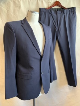 THEORY, Navy Blue, Wool, Solid, Notched Lapel, 2 Buttons, 3 Pockets,