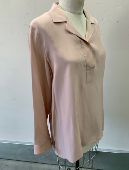 Womens, Blouse, LAFAYETTE 148, Dusty Rose Pink, Silk, Solid, S, Charmeuse, L/S, Camp Collar, Pullover, 1 Hidden Snap Closure, Multiples