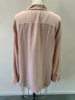 Womens, Blouse, LAFAYETTE 148, Dusty Rose Pink, Silk, Solid, S, Charmeuse, L/S, Camp Collar, Pullover, 1 Hidden Snap Closure, Multiples
