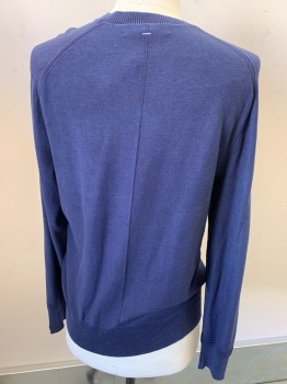 Mens, Pullover Sweater, RAG & BONE, Blue, Cotton, Solid, M, Raglan L/S, CN, Purl Side Out