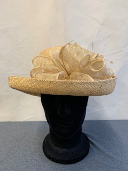 Womens, Straw Hat, Betmar, Khaki Brown, Straw, OS, Weaved Straw Hat, Curved Brim, Round Crown, Webbed Band With Bow