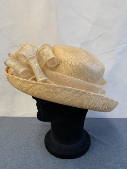 Womens, Straw Hat, Betmar, Khaki Brown, Straw, OS, Weaved Straw Hat, Curved Brim, Round Crown, Webbed Band With Bow