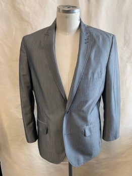 INC, Iridescent Gray, White, Polyester, Viscose, Stripes - Micro, Single Breasted, 2 Buttons, 3 Pockets, Small Peaked Lapel, Double Button Hole, Single Vent, Slim Fit