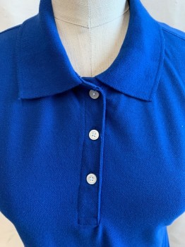 Womens, Top, HARRITON, Royal Blue, Polyester, Cotton, Solid, B: 34, S, C.A., 3 Buttons, S/S,
