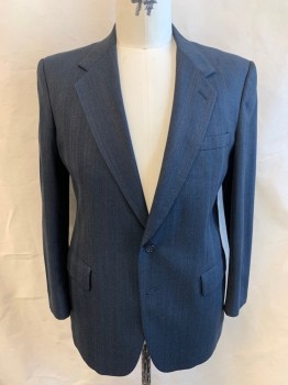 KUPPENHEIMER, Slate Blue, Teal Blue, Brown, Wool, Stripes - Pin, Single Breasted, 2 Buttons, Notched Lapel, 3 Pockets,