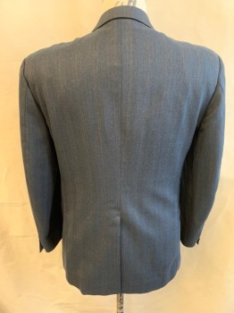 KUPPENHEIMER, Slate Blue, Teal Blue, Brown, Wool, Stripes - Pin, Single Breasted, 2 Buttons, Notched Lapel, 3 Pockets,