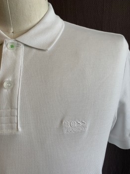 HUGO BOSS, White, Cotton, Solid, C.A., 2 Buttons, S/S,