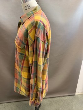 GAP, Gold, Red, Green, Gray, Cotton, Plaid, L/S, 2 Pockets, Button Down,