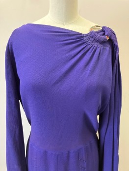 AN ORIGINAL DESIGN, Purple, Polyester, Solid, Asymmetrical With Brass Circle With Drape Attached  And Multi Color Stones,L/S,Pin Tuck Pleats At Skirt, Side Snap  & Back,
