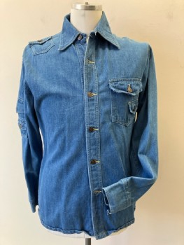 ANDERSON LITTLE, Medium Blue Heavy Denim C.A., B.F. Double Flap Double Breast & Right Sleeve Pockets, Tiny Button Flap Shoulder Pocket, B.F., Button Cuff L/S,