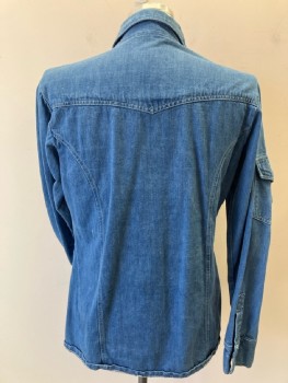 ANDERSON LITTLE, Medium Blue Heavy Denim C.A., B.F. Double Flap Double Breast & Right Sleeve Pockets, Tiny Button Flap Shoulder Pocket, B.F., Button Cuff L/S,