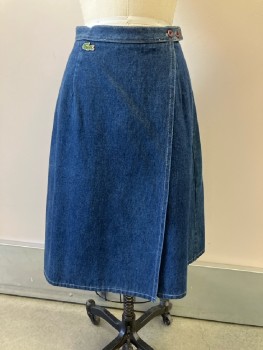 Womens, Skirt, LA COST, W:27, Blue Denim Wrap, Below Knee Length, Darts In Back And Sides, Button Close2 Pckts,