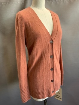 Womens, Sweater, C BY BLOOMINGDALES, Dusty Rose Pink, Cashmere, Solid, XS, L/S, V-N, 5 B.F.,